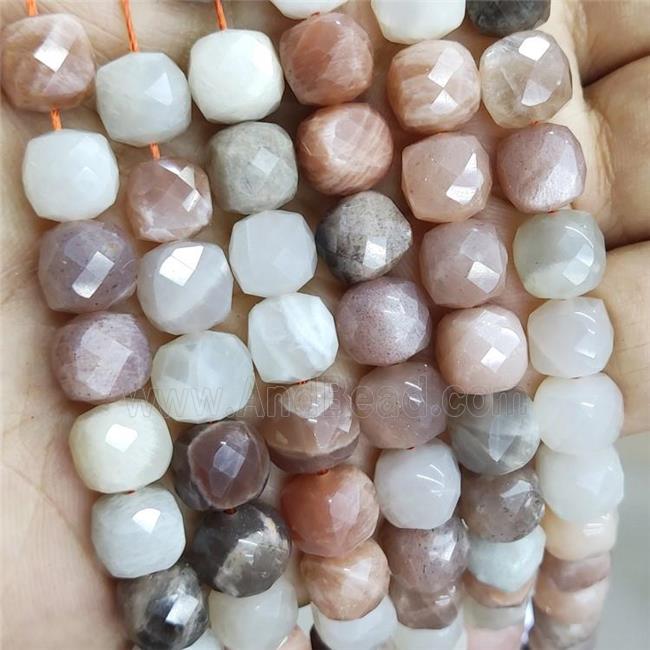 Natural Moonstone Beads Multicolor Faceted Cube