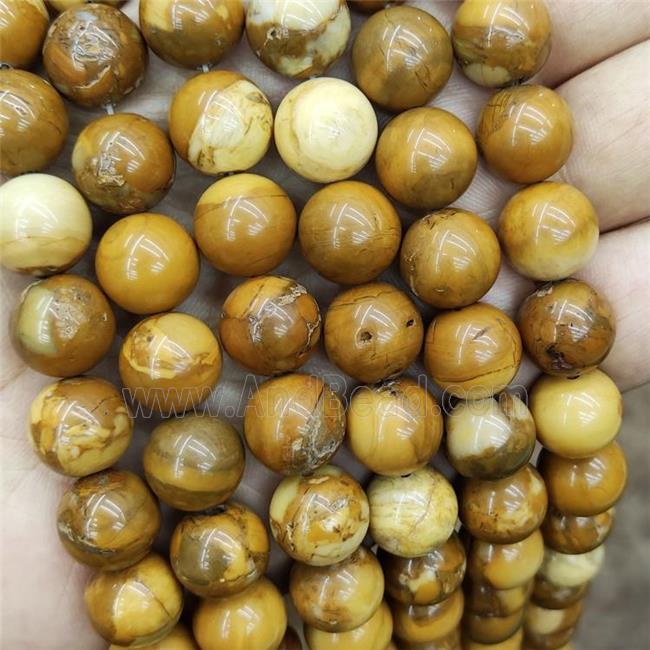 Yellow Ivory Jasper Beads Smooth Round