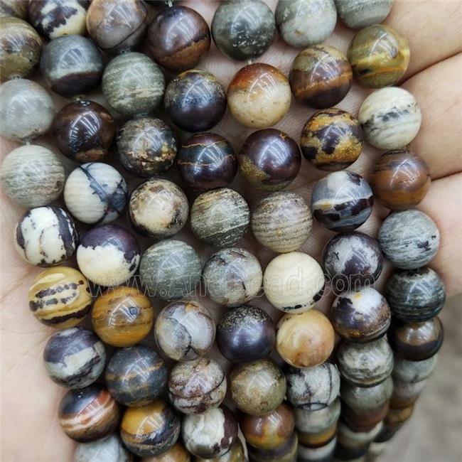 Natural Zebra Jasper Beads B-Grade Smooth Round