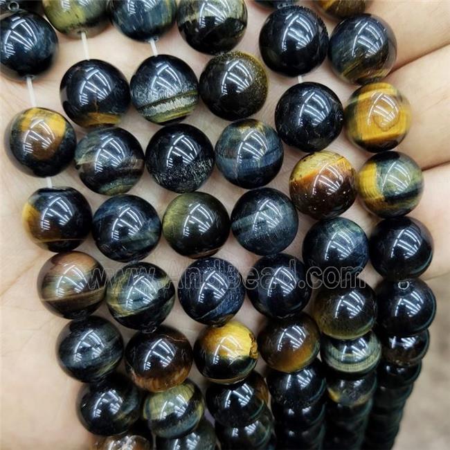 Natural Tiger Eye Stone Beads Darkblue Yellow Dye Smooth Round