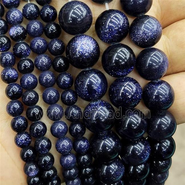 Blue SandStone Beads Smooth Round