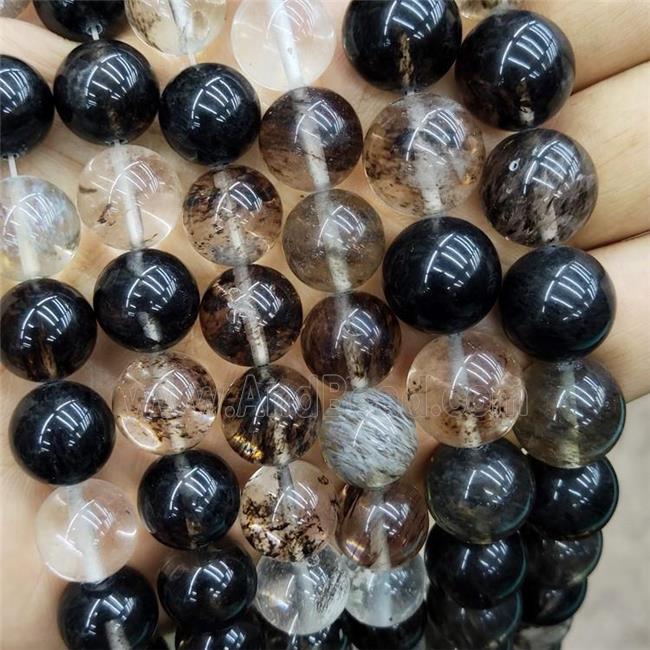 Synthetic Quartz Beads Black Smooth Round