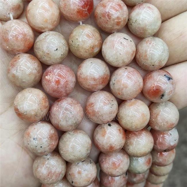 Natural Peach Sunstone Beads Gold Spot Smooth Round