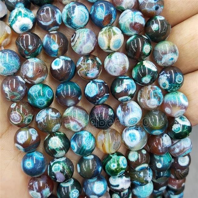 Natural Agate Beads Fire Blue Dye Smooth Round