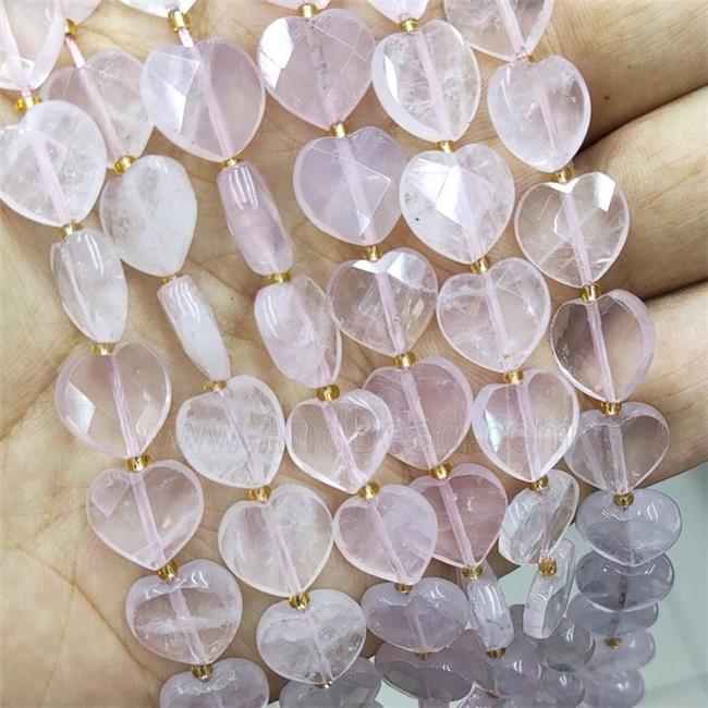 Natural Pink Rose Quartz Heart Beads Faceted