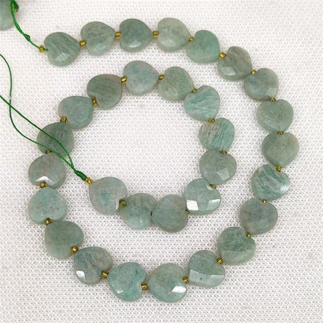 Natural Green Amazonite Heart Beads Faceted