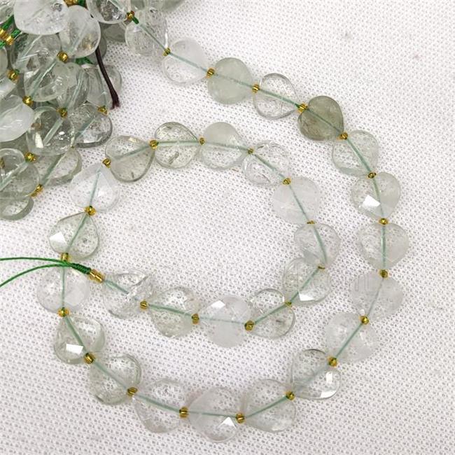 Natural Green Quartz Heart Beads Faceted