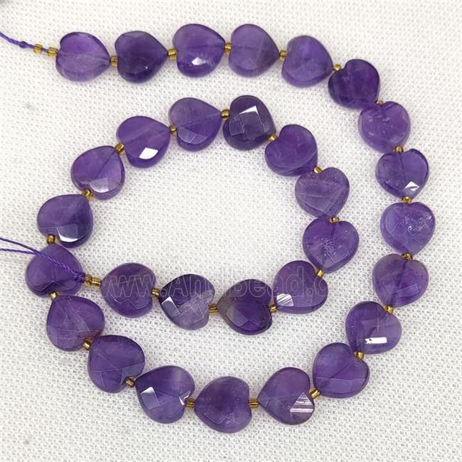 Natural Amethyst Heart Beads Faceted Purple