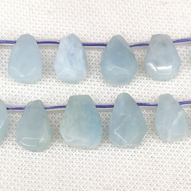 Natural Blue Aquamarine Beads Faceted Teardrop Topdrilled