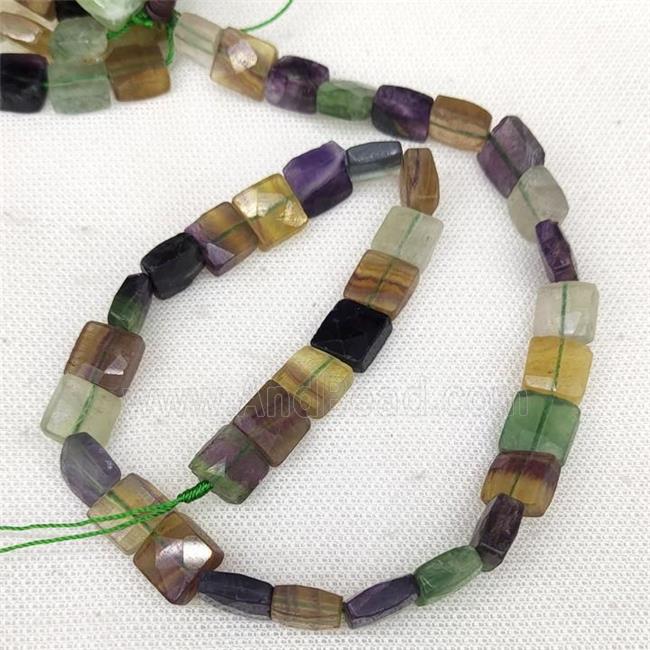 Natural Fluorite Beads Multicolor Faceted Square
