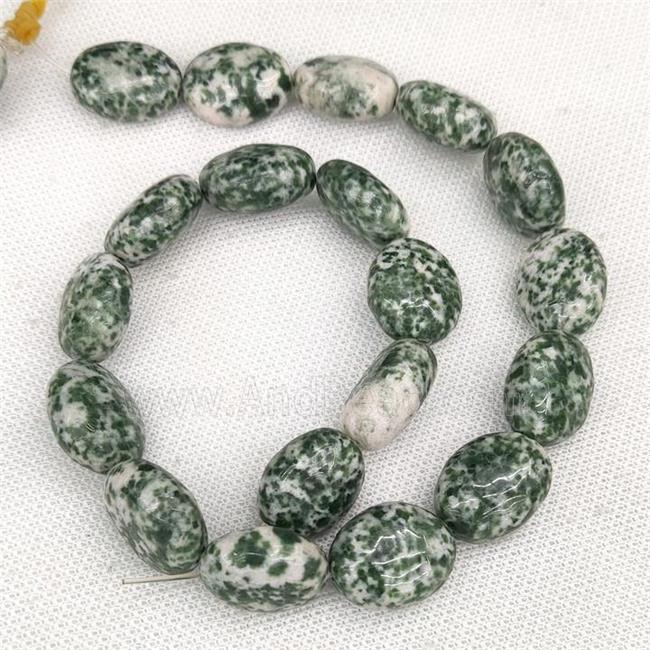 Green Dalmatian Jasper Beads Oval Spot