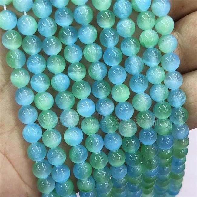 Natural Selenite Beads Dye Green Blue Smooth Round