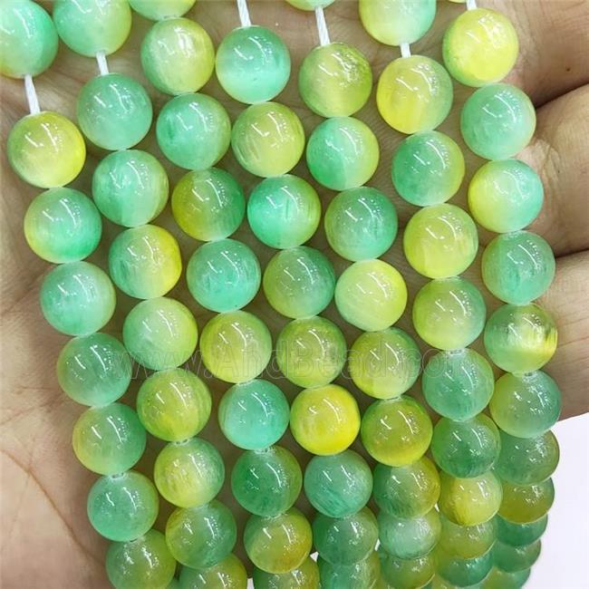 Natural Selenite Beads Dye Green Yellow Smooth Round