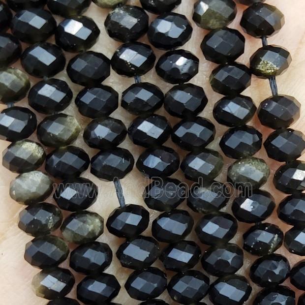 Natural Obsidian Beads Gold Spot Faceted Rondelle