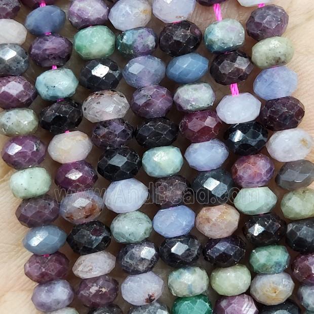 Natural Ruby And Sapphire Beads Multicolor Faceted Rondelle