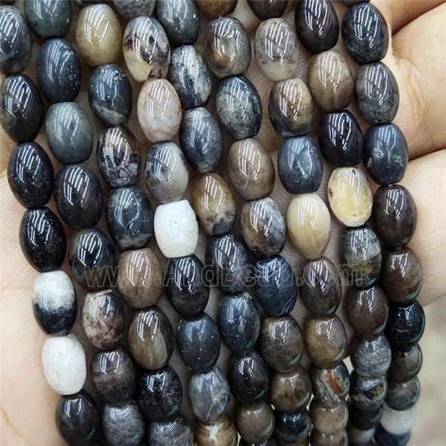 Natural Wood Petrified Jasper Rice Beads Barrel