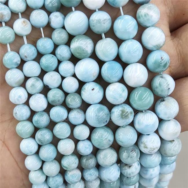 Natural Larimar Beads A-Grade Smooth Round