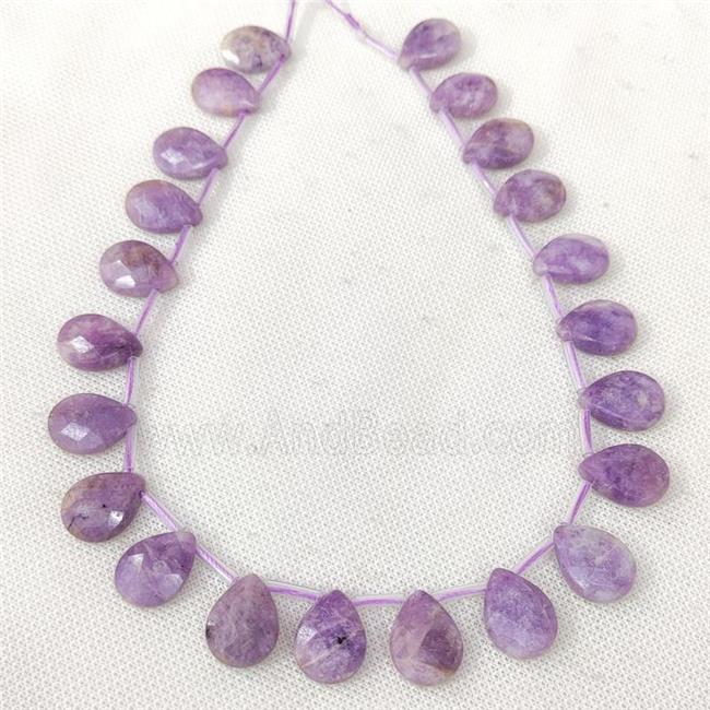 Natural Lepidolite Beads Purple Faceted Teardrop Topdrilled
