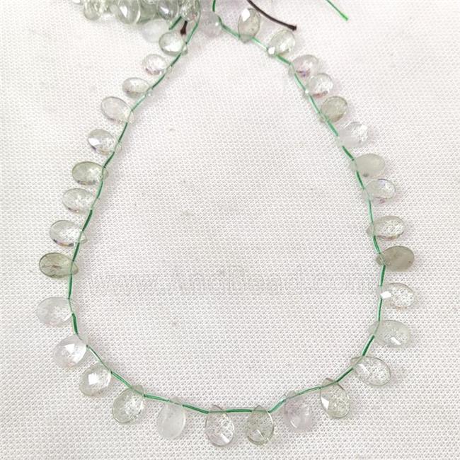 Natural Green Quartz Beads Faceted Teardrop Topdrilled