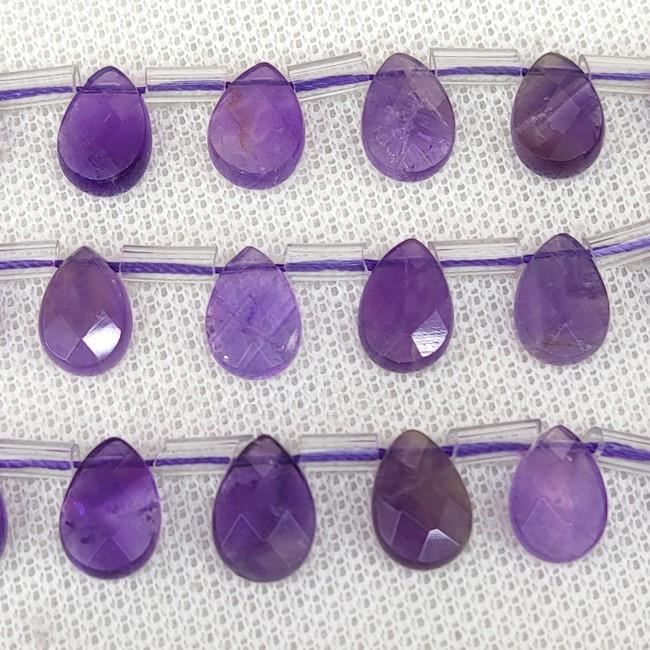 Natural Amethyst Beads Purple Faceted Teardrop Topdrilled
