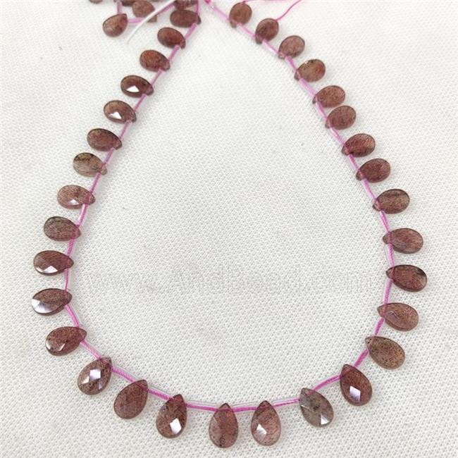Natural Pink Strawberry Quartz Beads Faceted Teardrop Topdrilled