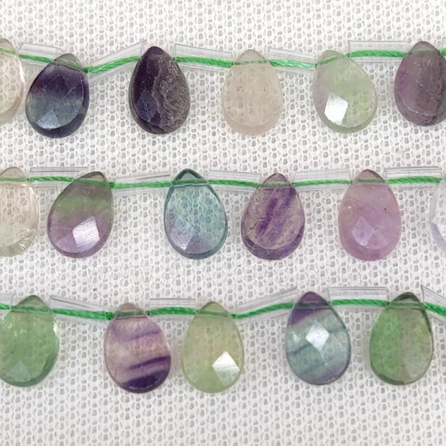 Natural Fluorite Beads Multicolor Faceted Teardrop Topdrilled