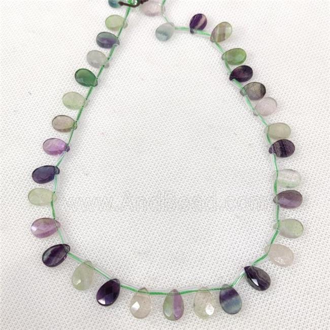 Natural Fluorite Beads Multicolor Faceted Teardrop Topdrilled