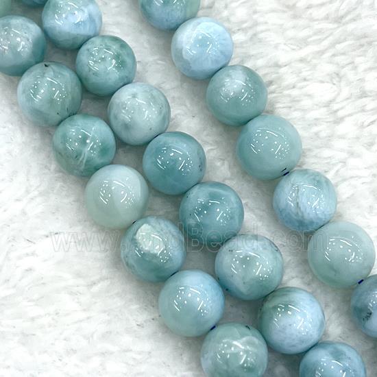 Natural Larimar Beads Blue Smooth Round