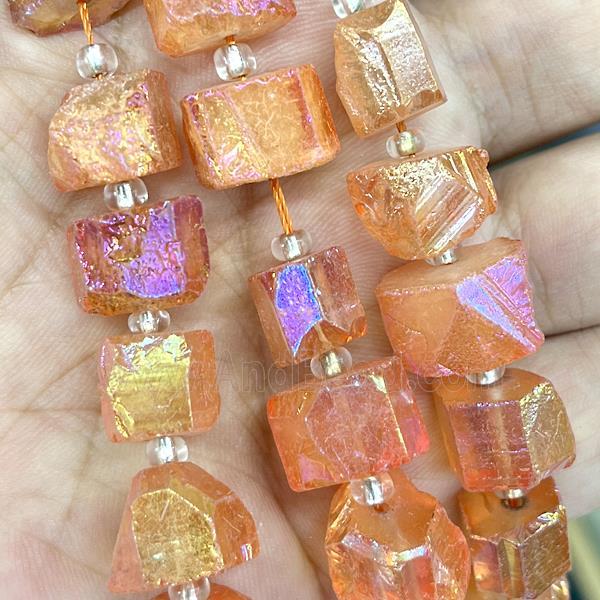 Natural Crystal Quartz Nugget Beads Freeform Orange Electroplated