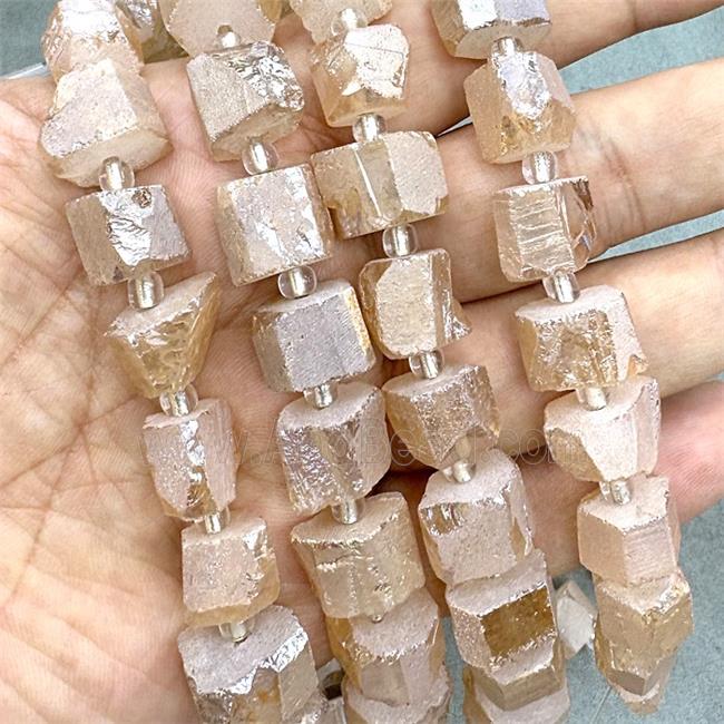 Natural Crystal Quartz Nugget Beads Freeform Beige Electroplated