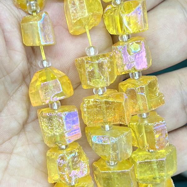 Natural Crystal Quartz Nugget Beads Freeform Yellow AB-Color Electroplated
