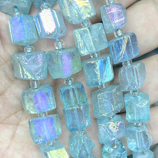 Natural Crystal Quartz Nugget Beads Freeform Teal AB-Color Electroplated