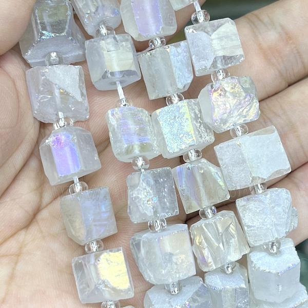 Natural Crystal Quartz Nugget Beads Freeform White AB-Color Electroplated