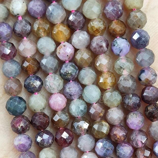 Natural Corundum Beads Multicolor Faceted Round