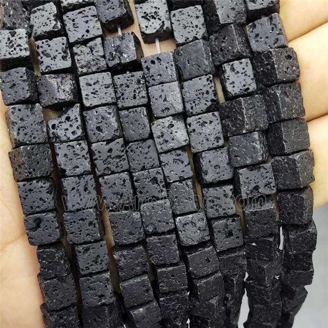 Black Lave Stone Cube Beads