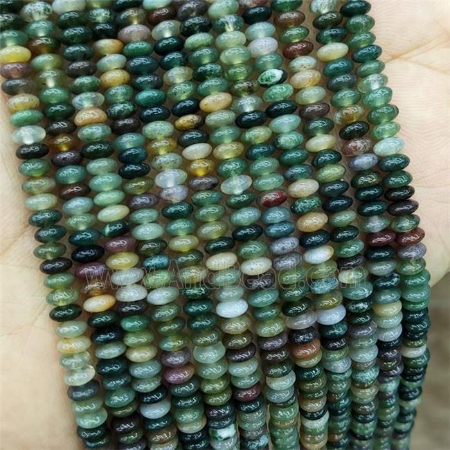 Natural Indian Agate Beads Green Smooth Rondelle