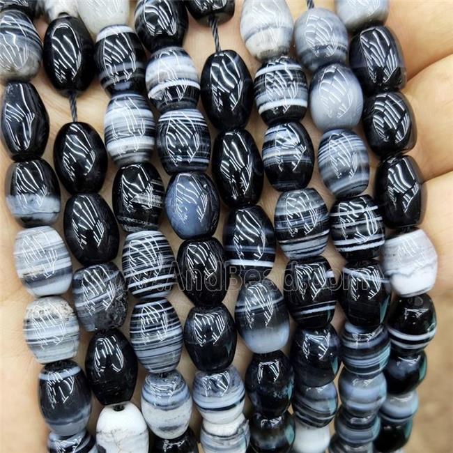 Natural Black Stripe Agate Barrel Beads Bands