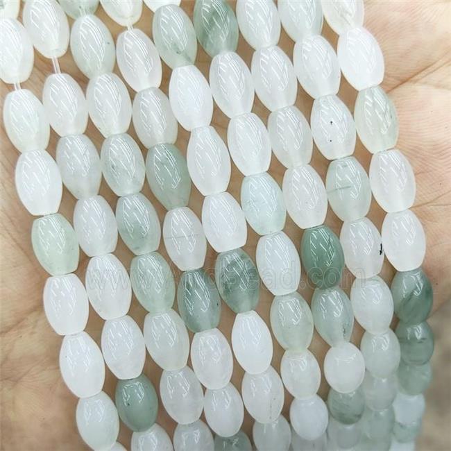 Natural Ice Jadeite Rice Beads White Green