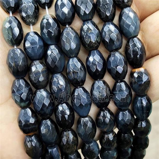 Natural Tiger Eye Stone Rice Beads InkBlue Dye Faceted