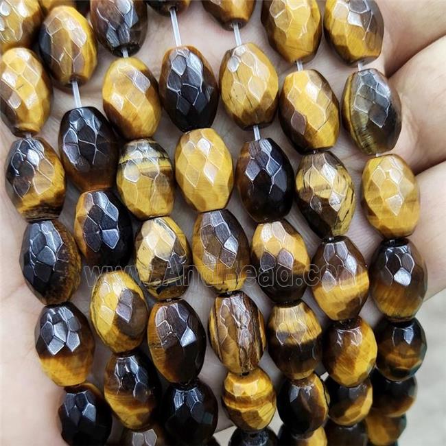 Natural Tiger Eye Stone Beads Faceted Barrel Yellow