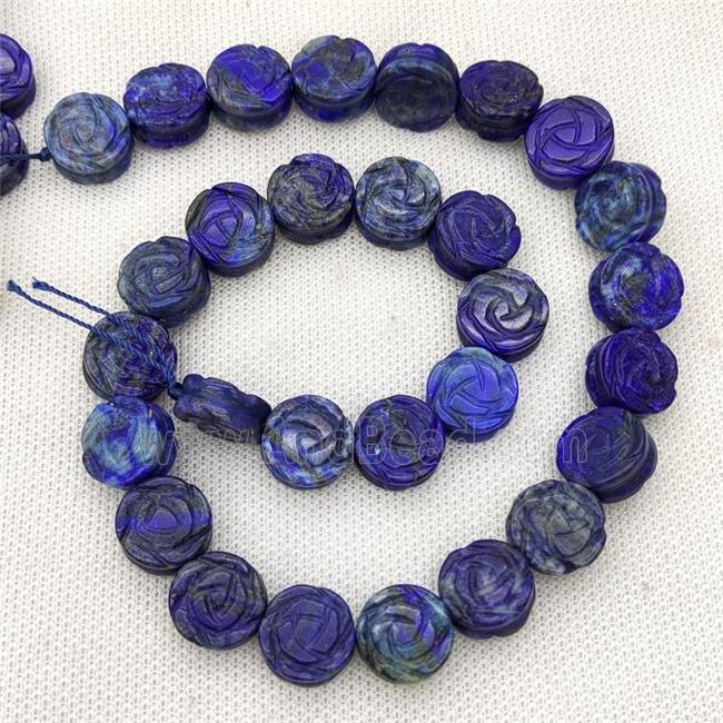 Natural Lapis Lazuli Flower Beads Blue Heat Carved