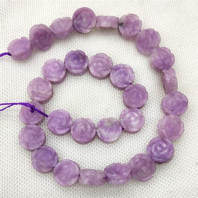 Natural Purple Lepidolite Flower Beads Carved