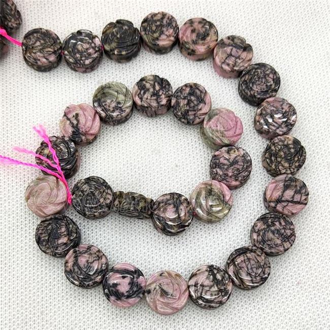 Natural Chinese Rhodonite Flower Beads Pink Carved