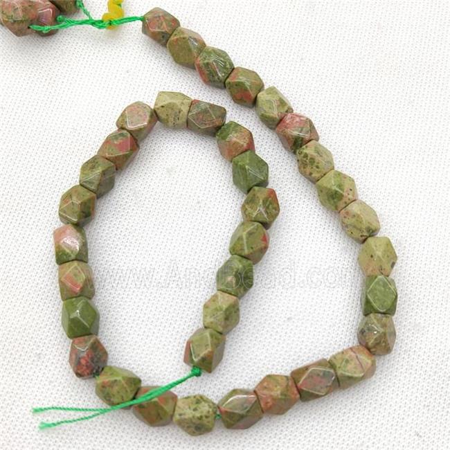 Natural Unakite Beads Freeform Faceted Green