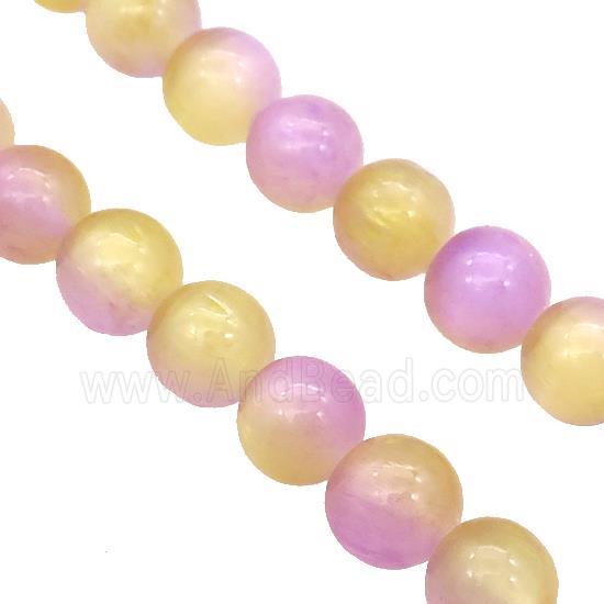 Selenite Beads Yellow Purple Dye Smooth Round