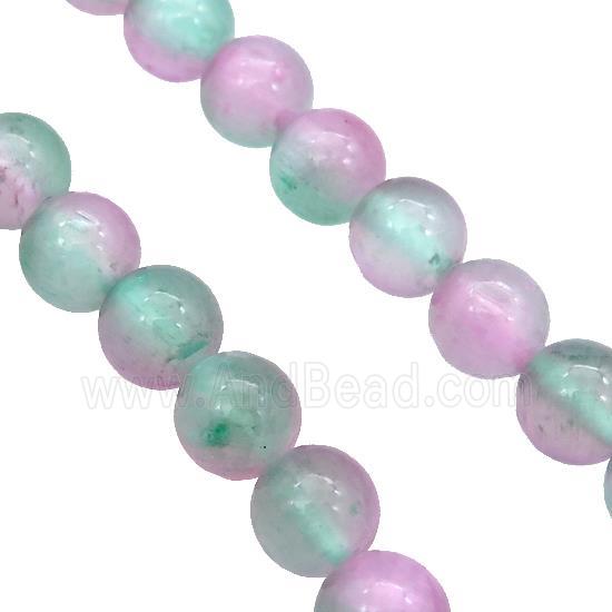Selenite Beads Green Pink Dye Smooth Round