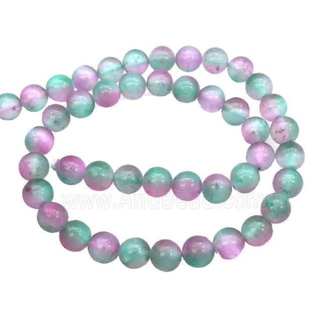 Selenite Beads Green Pink Dye Smooth Round