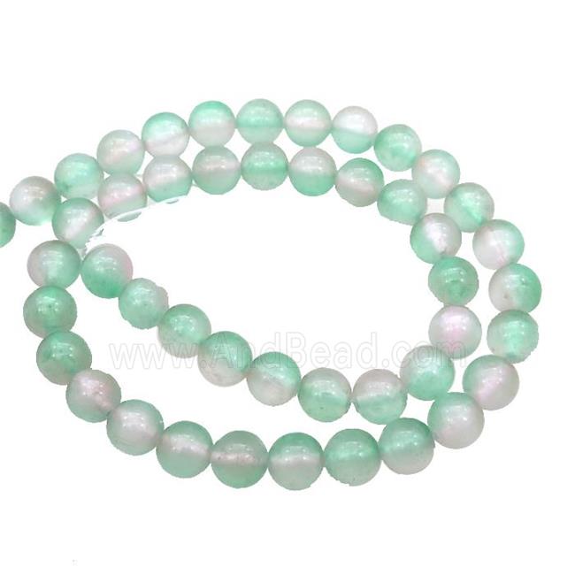 Selenite Beads Green Pink Dye Smooth Round