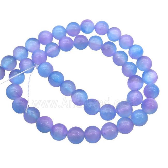 Selenite Beads Blue Purple Dye Smooth Round