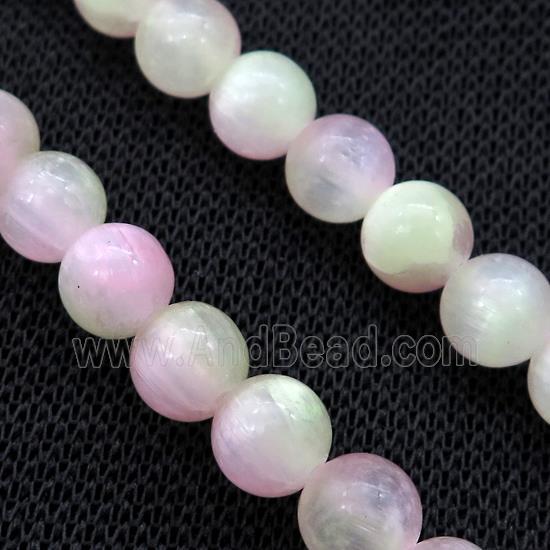 Selenite Beads Green Pink Dye Smooth Round